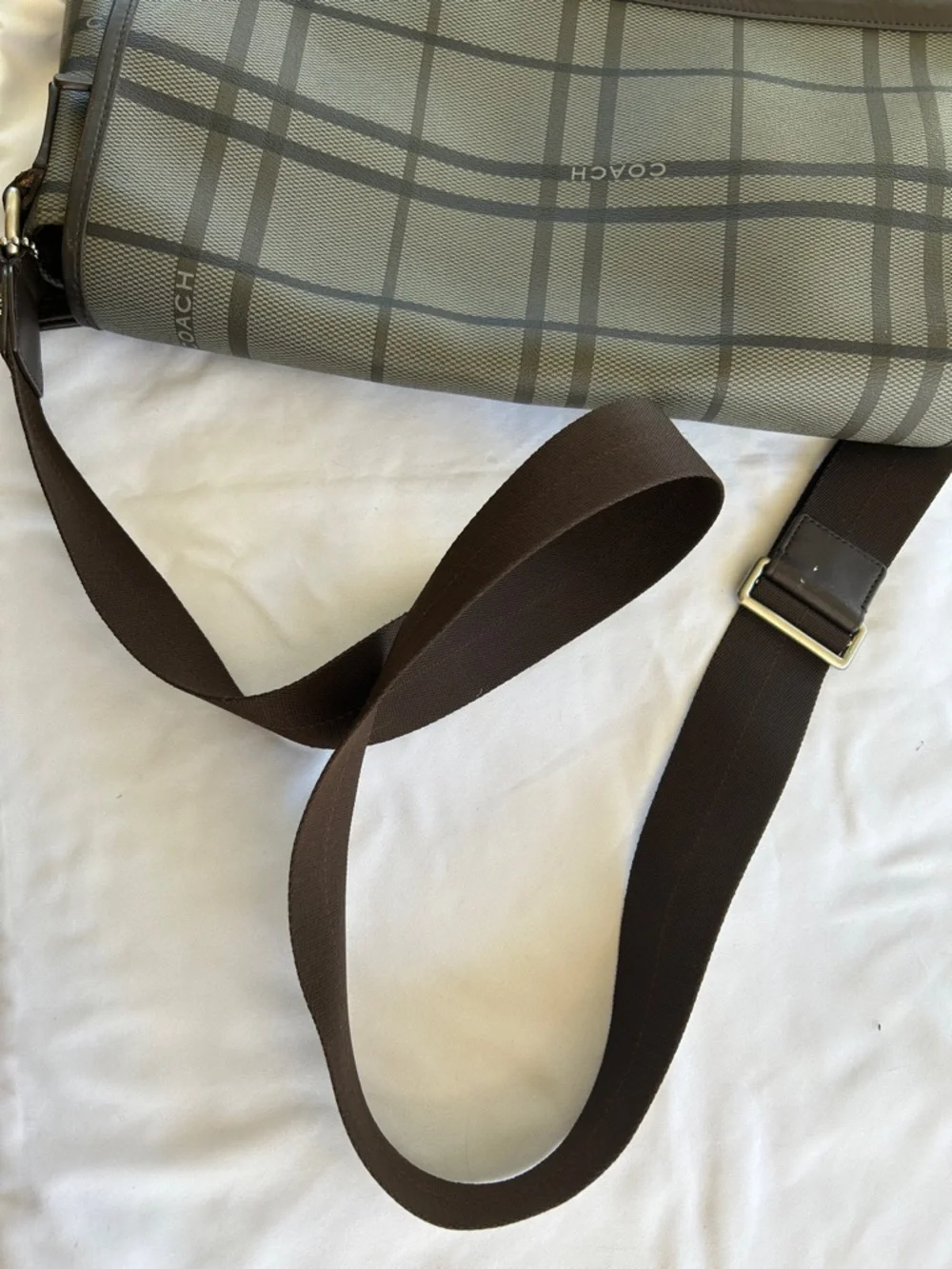Coach F70750 Heritage Tattersall Unisex Plaid Messenger Bag - Grey/Brown